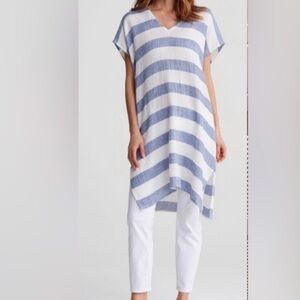 Eileen Fisher Chambray 100% organic Linen Crinkle Tunic top blouse dress S / M
